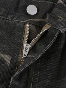 1pc Girls' Y2K Vintage Camouflage Cargo Pants, Loose Straight Leg Casual Jeans, Comfortable For All Seasons - Army Green - View 5