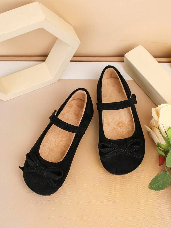 أحذية أميرة مسطحة مزينة بفيونكة، مناسبة للأطفال في المناسبات والرقص (جلد الغزال)