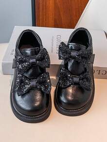 Girls' Leather Shoes, New Spring/Autumn Bowknot Soft Bottom Lightweight Princess Shoes For Little Girls - Black - View 7