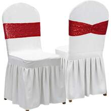 Gold Sequin Chair Sashes With Bow For Folding Chairs, Party Wedding Reception Decorations, 20 PCS - Red - View 2