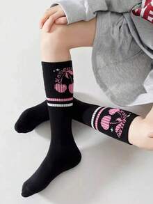 4 Pairs Girls' Knee High Socks, Children's Casual Sports Socks For Spring, Autumn & Winter, Pink Color, Korean Style Striped Socks, Comfortable Soft Breathable, Suitable For Daily Casual, Sports, Back To School - Multicolor - View 7