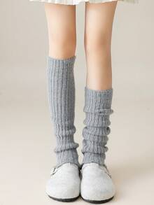 1/2/4双装女士加厚蓬松保暖腿套，秋冬季百搭时尚简约腿套，及膝长筒腿套，舒适保暖 - 彩色 - 查看 4