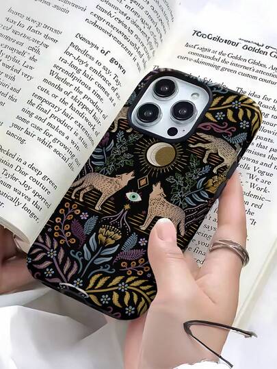 1pc New Artistic Sunlight Devil Eye, Forest Wolf Howling, Leaf & Flower Pattern Anti-Drop Soft TPU Phone Case, Suitable As Gift Compatible With Apple 11/12/13/14/15/16 Models