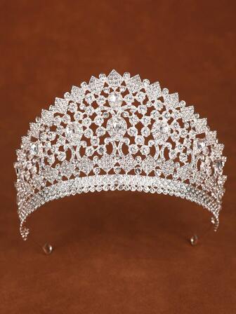 1pc Sparkling Crystal Crown, Fully Rhinestone Encrusted, Luxurious Bridal Veil Accessory, Baroque Red Rhinestone Crown, Coronas, Tiara, Head Wreath, Headpiece, Costume Crown