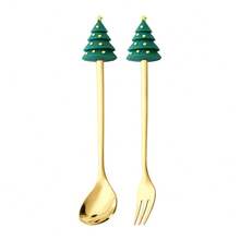 Fourchettes et cuillères en acier inoxydable, fourchettes de fruits créatives en forme de dessin animé, cuillères à café, cuillères et fourchettes à dessert, cuillères et fourchettes de poupée mignonnes pour enfants, ustensiles de cuisine, coffret cadeau de Noël