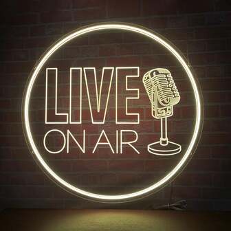 Live On Air Neon Sign, Microphone Neon Light For Wall Decor, Live On Air Neon Lights, USB Powered, LED Sign For Radio Station, Room