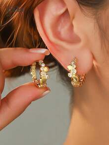 Hihho 1 Đôi bông tai tinh tế sang trọng phong cách Bohemian cổ điển thanh lịch, bông tai tròn Zirconia bong bóng, quà tặng cho phụ nữ, kỷ niệm, cặp đôi, giáng sinh, tiệc lễ hội âm nhạc - Hoa tai bong bóng - Xem 3