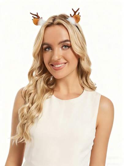 Unique Style Reindeer Antlers, Yak Ear Headpiece, Women's Christmas Deer Antler Headband, Cute Hair Accessory, Perfect For Christmas, Costume Parties, Gifts, Ladies Headband