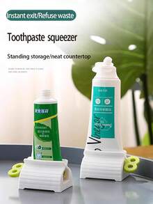 2 cái dụng cụ bóp kem đánh răng kiểu dáng mềm mại, dụng cụ phân phối kem đánh răng tự động, bàn chải đánh răng cầm tay - Nhiều màu - Xem 2