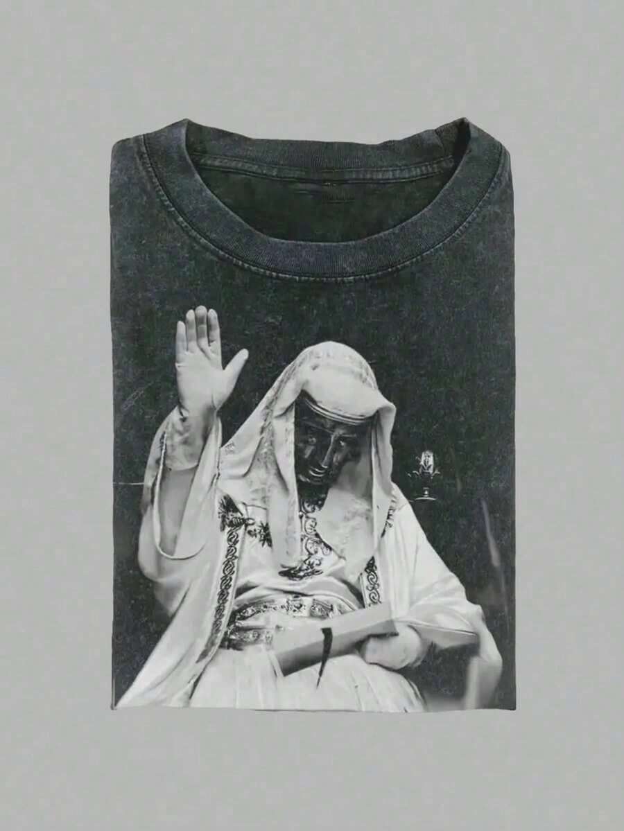 Camisas Para Hombre 230g Washed To Make Old Cotton Printed T-Shirt, King Baldwin T-Shirt, Fashionable And Relaxed Street Style, Interesting Design, Machine Washable, Perfect Gift, The Same For Men And Women. Halloween Costumes - màu đen - Xem 1
