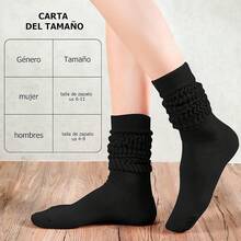 Calcetines de Mujer Hasta la Pantorrilla, 4 Pares Largos, Holgados e Informales, de Punto Hasta la Rodilla Color Liso - Negro - Ver 3