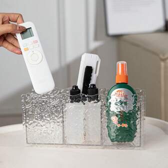 Wavy Edge Clear Acrylic Storage Box - 3 - Section Organizer For Cosmetics, Remotes, Stationery & More