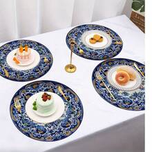 4-Piece Blue Blue And White Flower Placemats, Round Dining Table Mats Home Decoration Non-Slip Washable Placemats Placemats Suitable For Daily Holiday Kitchen Banquet Party Table Decoration 15inch - 彩色 - 查看 5