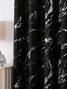 2pcs Simple White Marble Pattern Curtains For Living Room And Bedroom