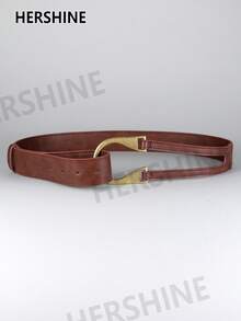 Hershine 1 szt. damski pasek ze skóry PU w stylu boho w stylu western, prosty, jednokolorowy, casualowy, vintage, modny pasek z klamrą, idealny na zewnątrz, na imprezę i do pracy, dodatek do odzieży wierzchniej, klasyczny dodatek do koszul, spodni i sukienek, wielofunkcyjny dodatek na spotkania, imprezy, Halloween i stroje świąteczne. Boże Narodzenie, dodatek do stroju na Halloween, idealny prezent dla rodziny i przyjaciół, prezent na Święto Dziękczynienia.