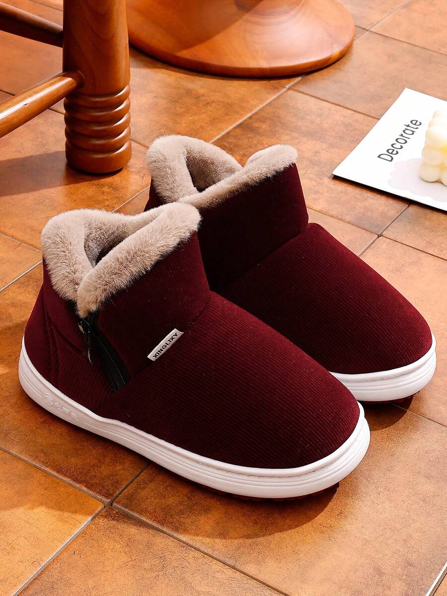 Thermisch gefütterte Schlüpfschuhe mit dicker Sohle und Fersenkappe für Frauen mittleren Alters und Seniorinnen, rutschfeste Hausschuhe/Outdoor-Schneestiefel