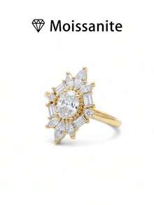 1pc Women's Wedding Ring, Sunflower Design Ring, 2.3g 925 Sterling Silver, 1.5 Carat Moissanite, Bohemian Palace Style, Luxury Engagement/Wedding/Anniversary/Valentine's Day Gift, Comes With Moissanite Certificate And Elegant Gift Box