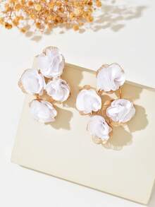 1 Paar elegante Blumen Rose Stoff Ohrringe, charmantes Kleidungsaccessoire, Laufsteg Mode, Geschenk für Feiertage und Partys, Valentinstag, Muttertag