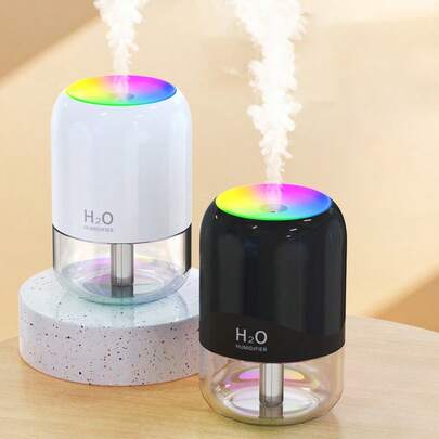1pc 200ml Mini Air Humidifier With Colorful LED Lights, Portable USB Air Humidifier With LED Night Light Lamp Small Humidifier, Desktop Atmosphere Light Humidifier, Suitable For Bedroom, Study, Living Room