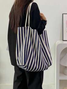 Nuova borsa a spalla da donna a righe per l'autunno/inverno, borsa a righe di moda, casual con grande capacità, borsa a tracolla minimalista adatta per studenti universitari, studenti delle superiori, pendolarismo per il lavoro, shopping, viaggi, fitness, abbinabile a vari outfit