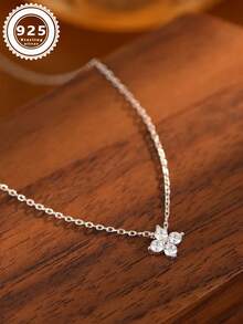 Delicate S925 Sterling Silver 14K Gold Plated Four-Leaf Clover Necklace, Minimalist Chic Design