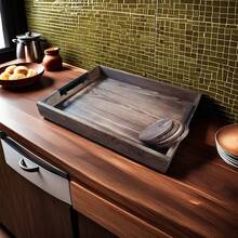 Wooden Serving Tray - Vintage Bar Restaurant Food Serving Tray Modern Decorative Tray With Metal Handles - Coffee Table Tray For Bar, Restaurant, Living Room, Bedroom, Entryway And Kitchen - Tabletop, Sofa And Storage Tray