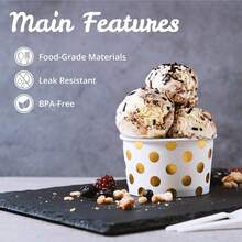 MATICAN - Tazas de helado de papel, 50 tazones desechables de postre de 5 onzas para alimentos calientes o fríos, suministros de de 5.5 onzas, tazas de regalo para Sundae, yogur congelado, sopa, lunares de lámina dorada - 50 - Ver 6