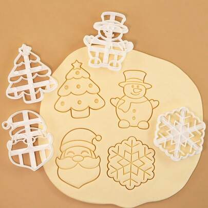 Set de 4 moldes de sellos navideños, Papá Noel de dibujos animados, copo de nieve, herramientas de estampado de árbol de Navidad para fondant, galletas
