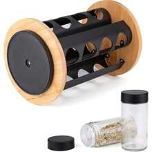 4-Tier Rotating Wooden Spice Rack Set, Multi-Function Seasoning Organizer, Rotating Spice Jars, Rotating Storage Rack, Condiment Bottles Combination Set, Rotating Spice Bottle Rack For Kitchen - Black 4 Layers - View 6