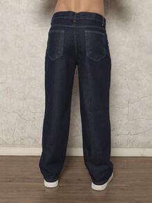 29 Black Casual Loose Wide Leg Denim Pants With Pockets Urban Style For Men, Suitable As Gift For Husband, Boyfriend - 藏蓝色 - 查看 7