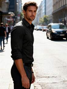 Men's Classic Fashionable Long Sleeve Geometric Print Shirt, European And American Style Business Casual Shirt, Exclusive Design, Versatile And Affordable, Essential For Business And Leisure, Fall