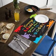 1 pieza/4 piezas/6 piezas Manteles individuales de lino con estampado de lemas inspiradores, adecuados para la mesa de comedor, decoración para todas las estaciones, manteles de mesa lavables modernos, decoración de habitaciones, posavasos, manteles de cocina y comedor, decoración de fiestas interiores y exteriores, decoración del hogar, regalo ideal - Multicolor - Ver 8