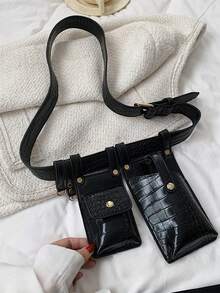 2 Pieces Women's Belt Bag Designer Tactical Waist Bags Female Leather Flap Fanny Pack Shoulder Crossbody Chest Bag Purse Mobile Phone Bag