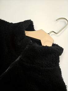 Damen Einfarbiger Reißverschluss Design Langarm Hoodie, Wintermantel für Frauen