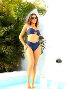 High Waist Bikini With Stainless Steel Ring – Elegance, Comfort And Perfect Fit | Available In Sizes XS, S, M And L - Marine - View 3