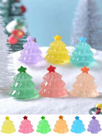 10 件迷你圣诞树发光小雕像树脂圣诞树，微型夜光小雕像装饰品，可作为派对礼物袋填充物花园家居装饰节日礼物，发光小雕塑，节日礼物，圣诞派对，节日微景观，节日室内装饰 - 小型收藏树，用于创意展示家居装饰礼物