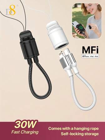 D8 30W MFi Certified Braided USB-C To Lightning Cable | Super Fast Charging & High-Speed Data Transfer 2-In-1 | Nylon Braided Anti, Wear-Resistant & Long-Lasting | 1.2FT Short For Car Commute Compatible With IPhone 14/13/12/11/SE, IPad Air/Mini/Pro | Charging Compatible With Apple Devices, No Battery Damage