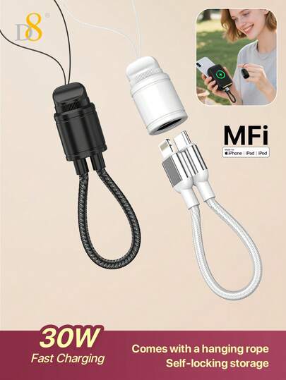 D8 30W MFi Certified Braided USB-C To Lightning Cable | Super Fast Charging & High-Speed Data Transfer 2-In-1 | Nylon Braided Anti, Wear-Resistant & Long-Lasting | 1.2FT Short For Car Commute Compatible With IPhone 14/13/12/11/SE, IPad Air/Mini/Pro | Charging Compatible With Apple Devices, No Battery Damage