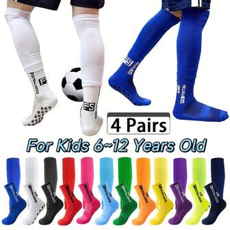 5 双带硅胶防垫的足球袜，透气中筒运动袜，适合足球训练和比赛，吸湿排汗，脚跟和脚趾加固设计，专为足球爱好者设计，带护腿套 - 男女款缓冲足球袜，减震保护，无鞋底，是训练、比赛和健身房使用的理想选择。