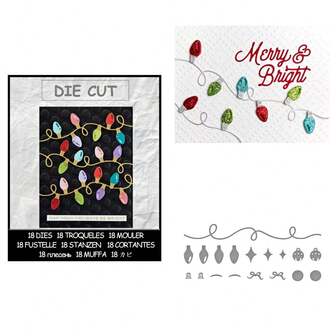 1件圣诞彩灯金属切割模具，银色压花模板，适用于剪贴簿、卡片制作、DIY工艺品、相册装饰纸模切模板