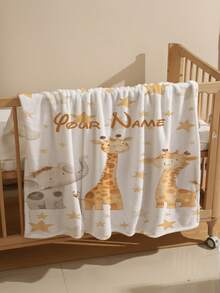 1 pieza Manta personalizada y a medida, patrón de elefante & jirafa, manta con texto, manta conmemorativa, colgante de pared, diseño de manta con retrato fotográfico, adecuada para niñas, niños, adultos, Día de San Valentín, ligera, manta para bebé, manta personalizada - Multicolor - Ver 5