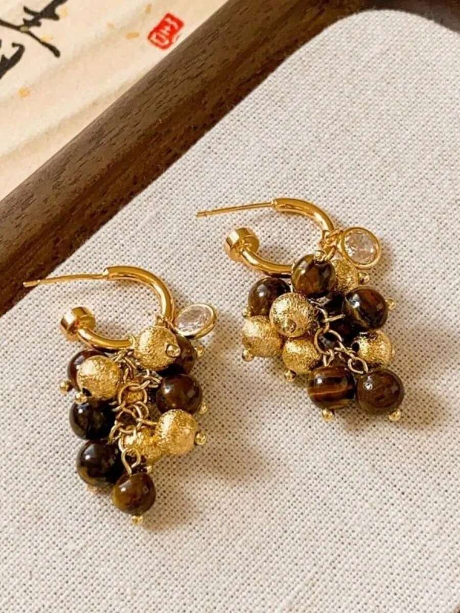 Vintage Amber Color Ginkgo Leaf Pendant Earrings For Women, New Elegant Niche Unique Earrings
