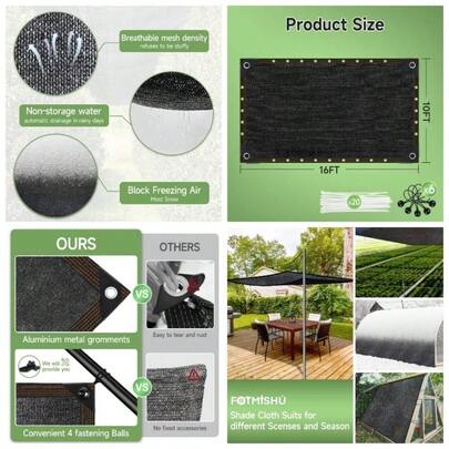 FOTMISHU - Tela de sombra 70 de 10x 20 pies, malla antiedad resistente a los rayos, lona de jardn para cubierta de plantas, invernader granero perrera, flores, plantas