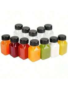 6 Stücke/3 Stücke Kunststoff Saftflaschen, 4oz leere Wasserflasche mit schwarzem Deckel, Aufkleber, wiederverwendbare Wasserflasche, transparenter Getränkebehälter, verwendet für Saft, Smoothies, Getränke, Trinkgeschirr - Verschiedenfarbig - Übersicht 4