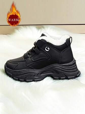 1 Pair Women's Winter Outdoor Wear Thick Sole High-Top Warm Faux Thermal Lined Snow Boots, Student Versatile Casual Sneakers