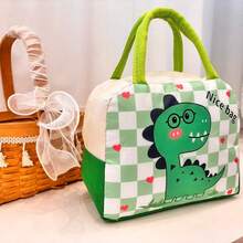 1pc Lunch Bag, 22x19x12cm, Canvas Material, Waterproof Double-Layer Insulation, Capybara, Cat, And Little Dinosaur Designs. Portable Handbag, Essential For Office Workers And Students.