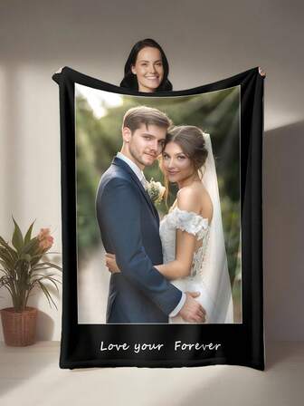 1pc Customized Flannel Blanket With Photo, Holiday Blanket, Gift Blanket, Soft & Fluffy Multipurpose Outdoor Beach Camping Living Room Sofa Pet Office Throw Blanket, Flannel Decorative Holiday Blanket Love, Cozy, Warm, Soft, Comfortable Custom, Living Room Washable, Lightweight, Breathable, Durable Cozy, Warm, Comfortable Custom, Personalized Ideal Gifts For Boyfriend,Breathable, Soft