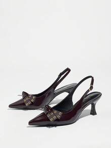 Jin Bei Qi 1 Paar Damen Spitze Zehen Knotenriemen High Heel Schuhe, lackiertes Leder Material, bequem und elegant für Nachtpartys, Outdoor-Aktivitäten, Hochzeiten, formelle Anlässe, Schlupf-Design, Stilettoabsatz, geeignet für alle Jahreszeiten, Braun, Kitten Heels, Frühling Sommer Outfits - Braun - Übersicht 4