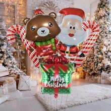 5 Stück Weihnachtsthema Weihnachtsmann Bär Geschenkbox Weihnachtskrümmerstab Form Folienballons Weihnachtsdekoration für Zuhause Party Zubehör 2026 Deko - Verschiedenfarbig - Übersicht 1