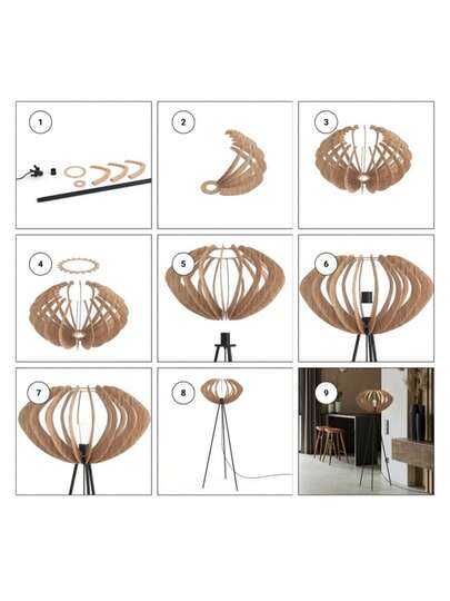 Alpinaluz MDF Wood Tripod Vloer Lamp "METTE", Industrial Shade, Moderne Bohemian Foot Switch, Living Room E27. view 5